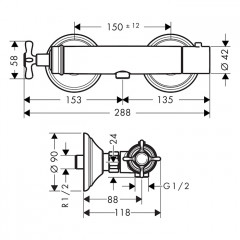 Axor Montreux Смеситель для душа, термостатический, настенный, цвет: шлифованное золото