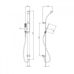 BOSSINI Душевая штанга FLAT из латуни 120 см - водорозетка, крепеж регулируемый повысоте , ручная лейка ,шланг CROMOLUX 150 см - черньій матовый