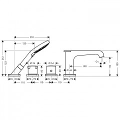 Axor Citterio E Смеситель на борт ванны, термостатический, на 4 отв., с ручным душем, (внешняя часть), цвет: шлифованная бронза
