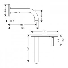 Axor Uno Смеситель для раковины, встраиваемый, излив: 16.5см., с панелью, цвет: сталь