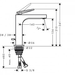 Axor Citterio Смеситель для раковины 160, на 1 отв., излив h: 16см, с донным клапаном, с текстурой, цвет: сталь