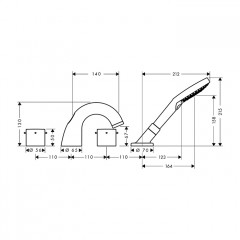 Axor Starck Смеситель на борт ванны, на 4 отв., с ручным душем, цвет: шлифованная медь