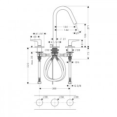 Axor Citterio M Смеситель для раковины, 3 отв., с донным клапаном, цвет: шлифованное красное золото