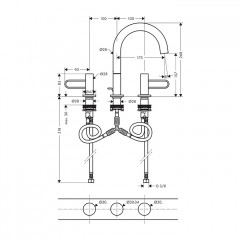 Axor Uno Смеситель для раковины 200, на 3 отв., с донным клапаном, цвет: шлифованное золото