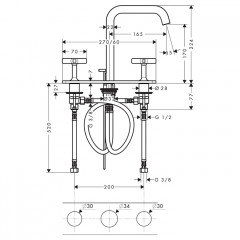 Axor Citterio E Смеситель для раковины, на 3 отв., с панелью и донным клапаном, цвет: шлифованная бронза