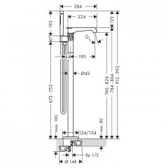 Axor Citterio E Смеситель для ванны, напольный, термостатический, с ручным душем, цвет: шлифованная медь