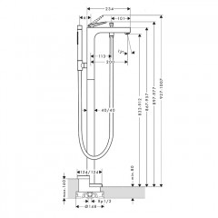 Axor Citterio Смеситель для ванны, напольный, с ручным душем, текстура, цвет: шлифованный никель