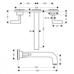 Axor Citterio Смеситель для раковины 226, встраиваемый, излив: 22.6см., ручка: рычаг, с панелью, цвет: шлифованный никель