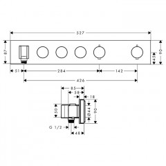 Axor Смеситель для душа, встраиваемый, термостатический, на 3 выхода, Select 530/90, (внешняя часть), цвет: шлифованная медь