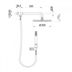 Bossini Oki Комплект для душа с верхним душем200 мм. с держателем 331,5 мм. из стены, с ручным душем, настенным держ и шлангом 1500 мм., цвет: хром