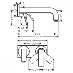 Axor Citterio Смеситель для раковины 220, встраиваемый, излив: 22см., с панелью, цвет: шлифованный никель