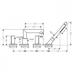 Axor Uno Смеситель на борт ванны, на 4 отв., с ручным душем, Zero, цвет: шлифованное золото