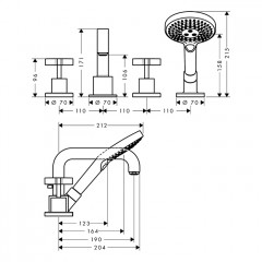 Axor Citterio Смеситель на борт ванны, на 4 отв., с ручным душем, цвет: полированное золото