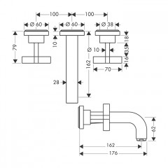 Axor Citterio Смеситель для раковины, встраиваемый, излив: 16.2см., цвет: шлифованный никель