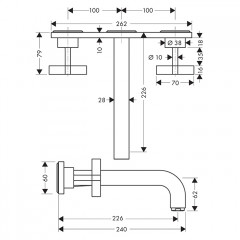 Axor Citterio Смеситель для раковины 226, встраиваемый, излив: 22.6см., с панелью, цвет: шлифованный никель