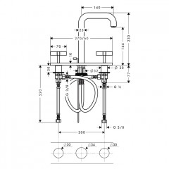 Axor Citterio Смеситель для раковины 170, на 3 отв., с панелью, с донным клапаном, цвет: шлифованный никель