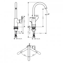Hansgrohe Rebris S Смеситель для раковины 210, на 1 отв., с поворотным изливом, с донным клапаном, цвет: черный матовый