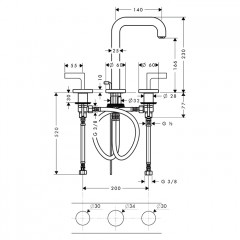 Axor Citterio Смеситель для раковины 170, на 3 отв., ручка: рычаг, с донным клапаном, цвет: шлифованное золото