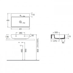 AZZURRA LEUCA Раковина накладная 60х45х14 см, без отв. под смеситель, цвет белый