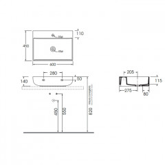 AZZURRA LEUCA Раковина накладная 60х45х14 см, с 1 отв. под смеситель, цвет белый