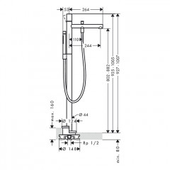 Axor Uno Смеситель для ванны, напольный, с ручным душем, Zero, цвет: шлифованная бронза