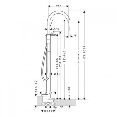Axor One Смеситель для ванны, напольный, с ручным душем, цвет: шлифованная бронза