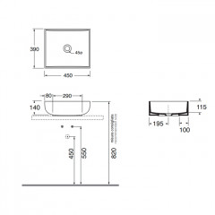 AZZURRA LEUCA Раковина накладная 45х39х14 см, без отв. под смеситель, цвет белый