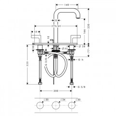 Axor Citterio Смеситель для раковины 170, на 3 отв., ручка: рычаг, с панелью, с донным клапаном, цвет: полированное золото