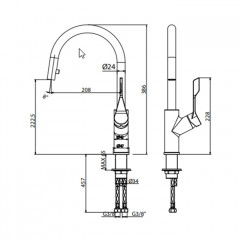 GATTONI TEK Смеситель для кухни на 1 отверстия, однорычажный, с поворотным двухрежимным изливом, цвет хром
