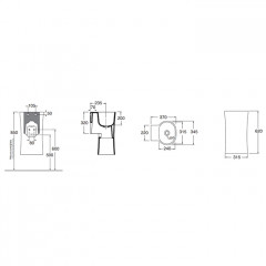 AZZURRA NATIVO Раковина 350х370х620 мм., подвесная, без отверстий для смесителя, в комплекте с крепежом, цвет Antracite
