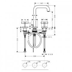 Axor Citterio Смеситель для раковины 170, на 3 отв., с донным клапаном, цвет: шлифованный никель