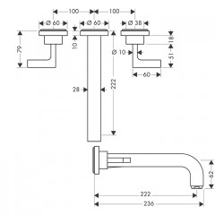 Axor Citterio Смеситель для раковины 222, встраиваемый, излив: 22.2см., ручка: рычаг, цвет: шлифованное золото