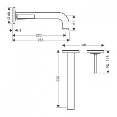 Axor Citterio Смеситель для раковины 220, встраиваемый, излив: 22см., цвет: шлифованная бронза