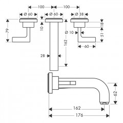 Axor Citterio Смеситель для раковины, встраиваемый, излив: 16.2см., ручка: рычаг, цвет: шлифованная медь