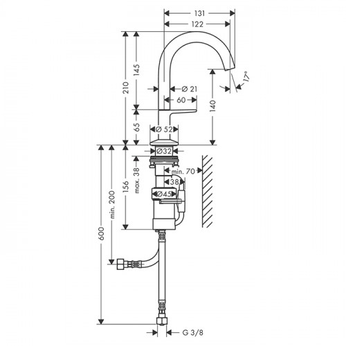 Axor One Смеситель для раковины Sel 140, на 1 отв., с донным клапаном Push-Open, цвет: полированный черный хром