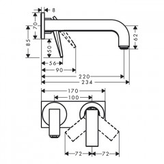 Axor Citterio Смеситель для раковины, встраиваемый, излив: 22см, с панелью, текстура, цвет: сталь