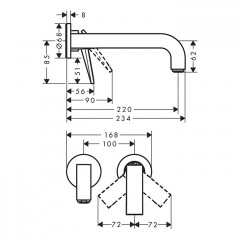Axor Citterio Смеситель для раковины, встраиваемый, излив: 22см, с текстурой, цвет: шлифованный никель