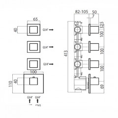 Bossini Cube Термостат для душа, встраиваемый (внешняя часть), с девиаторм/запорным вентилем на 3 - 6 выходов, уст-ка верт/гор., цвет: черный матовый