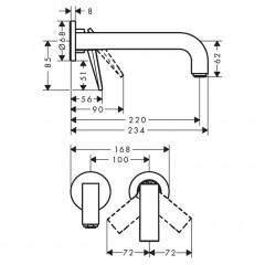 Axor Citterio Смеситель для раковины 220, встраиваемый, излив: 22см., цвет: шлифованная бронза