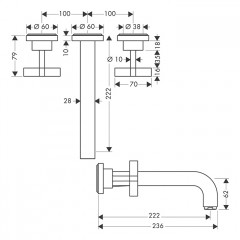 Axor Citterio Смеситель для раковины 222, встраиваемый, излив: 22.2см., цвет: шлифованное золото