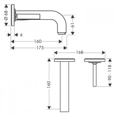 Axor Citterio Смеситель для раковины 160, встраиваемый, излив: 16см., цвет: сталь