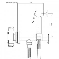 Bossini Paloma Flat Комплект гигиенический: прогрессивный смеситель,лейка с клапаном подачи воды, шланг 1250 мм, никель шлифованный