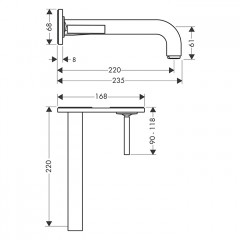 Axor Citterio Смеситель для раковины 220, встраиваемый, излив: 22см., цвет: сталь