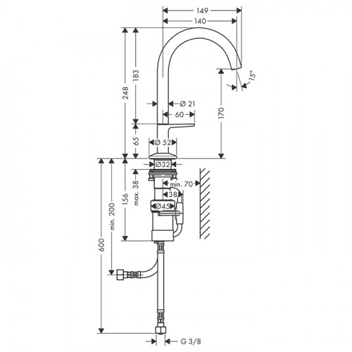 Axor One Смеситель для раковины Sel 170, на 1 отв., с донным клапаном Push-Open, цвет: шлифованный черный хром