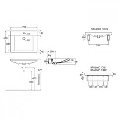 AZZURRA THIN Подвесной умывальник для людей с ограниченными возможностями 70×57×H15 cm c 1 отв под смеситель, цвет белый