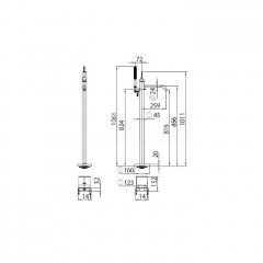 BOSSINI APICE Смеситель для ванны напольный, однорычажный, излив 259 мм., ручной душ, внешняя + внутренняя часть, цвет черный матовый