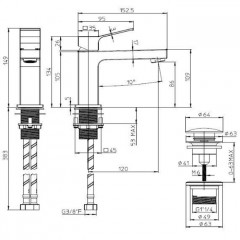 BOSSINI Aki Line Смеситель для раковины AKI-M с донным клапаном 1/4 и гибкая подводка из нерж. стали 3/8., цвет черный матовый