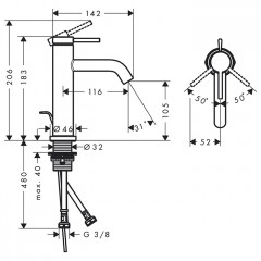 Hansgrohe Tecturis S Смеситель для раковины, на 1 отв., донным клапаном, цвет: бронза матовая
