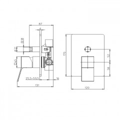 BOSSINI Aki Line Наружная часть монорычажного смесителя AKI на 2 выходов. цвет хром