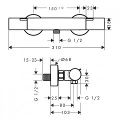 Hansgrohe Ecostat Смеситель для душа, термостатический, настенный, с ограничителем температуры, цвет: хром